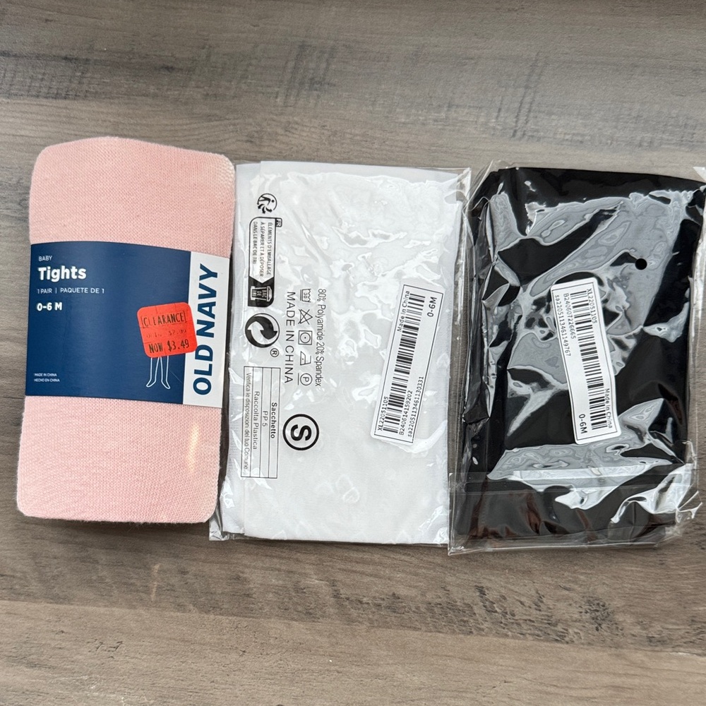 Baby Tights Trio in Pink, White, and Black